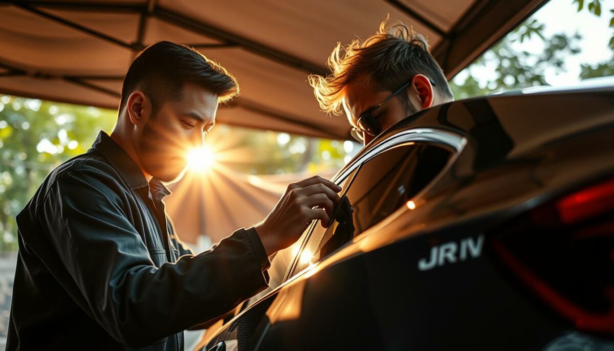 Professionelle Autoaufbereitung Vorbereitung im Schatten